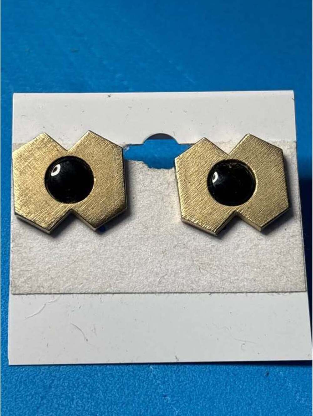 Vintage Gold Tone Geometric Cufflinks with Black Stone